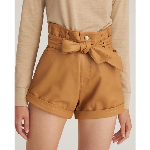 NWT MARISSA WEBB Lamb Leather High Rise Belted Paperbag Waist Boyfriend Shorts 6 - Picture 6 of 11